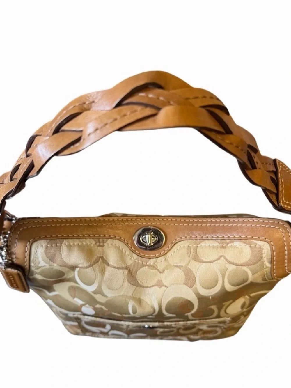 Coach Chelsea Hobo Shoulder Bag Beige Tan Signature Braided Strap - Picture 3 of 9